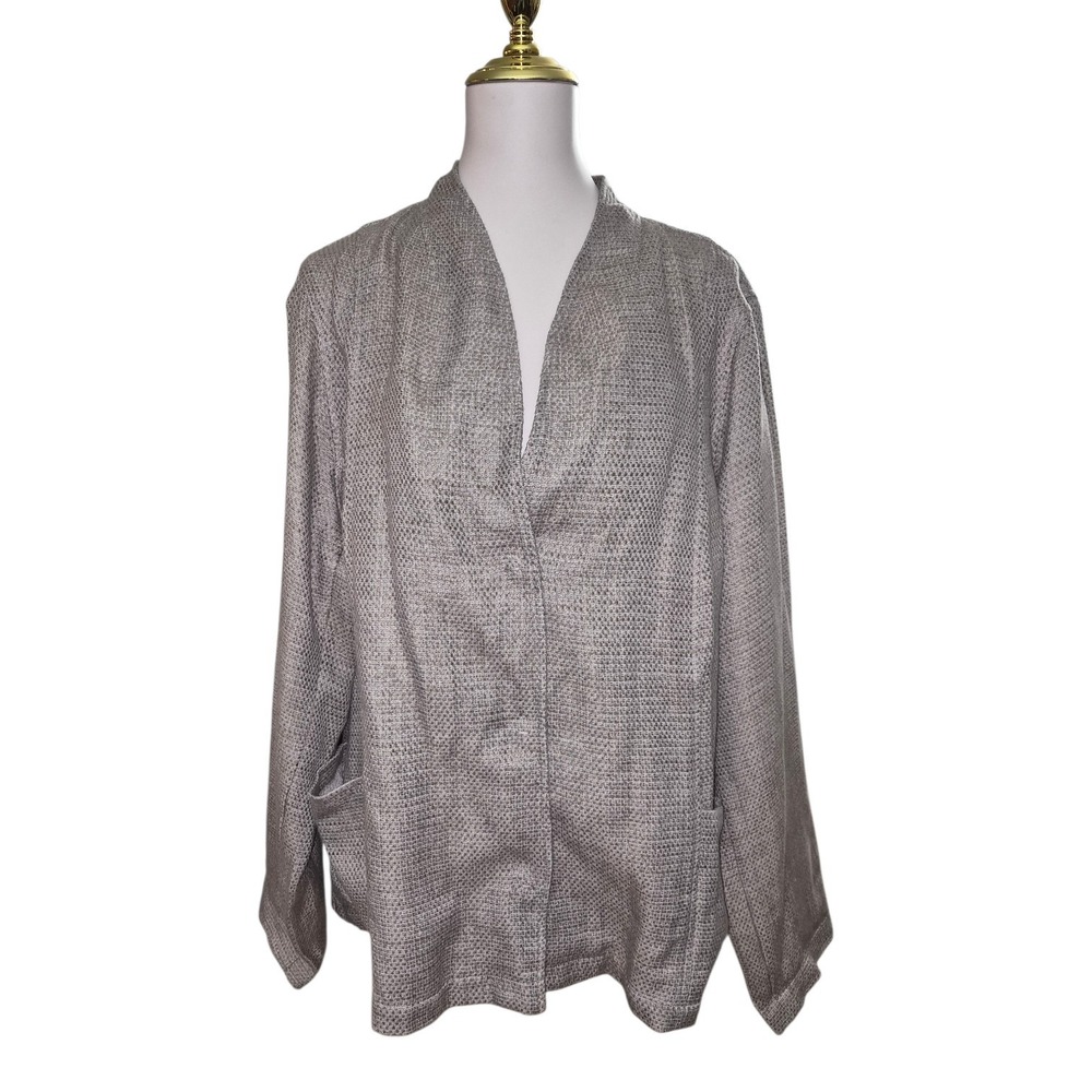 Eileen Fisher Stand Collar Fitted Jacket Linen Cotton Basket Weave Sz‎ 3X